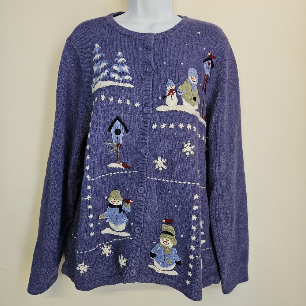 Croft & Barrow Blue Snowman Sweater Size 1X Novelty Print‎ Christmas Grandmacore